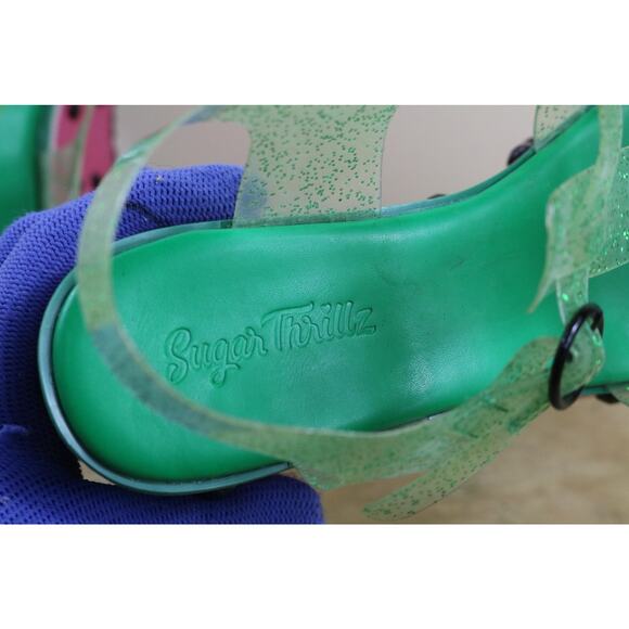 Sugar Thrillz Platform Jelly Shoes 9M WaterMelon Buckle 4.5" Slip Pon Jeweled - Picture 6 of 14